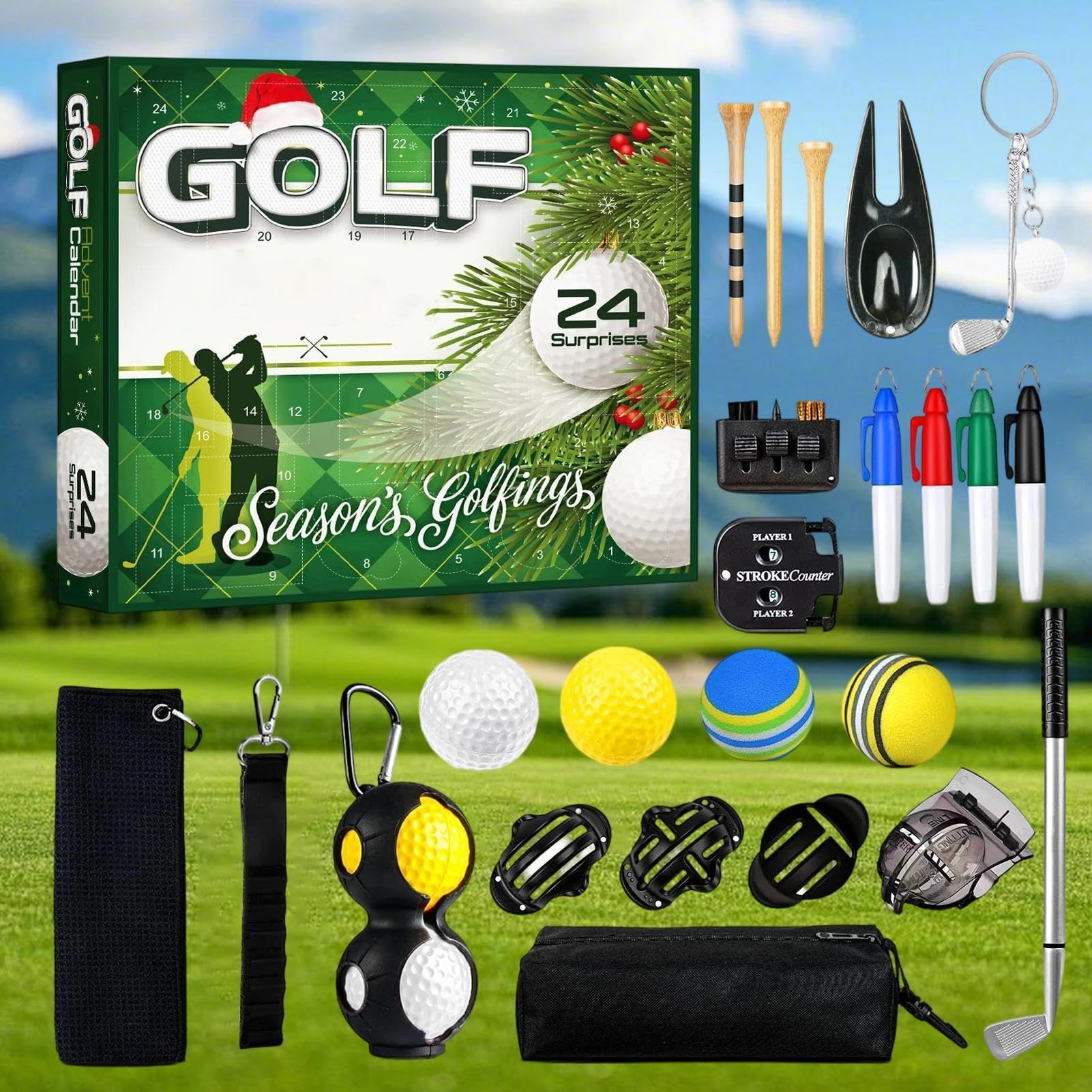 Calendario de cuenta regresiva de golf de 24 días, accesorios de golf