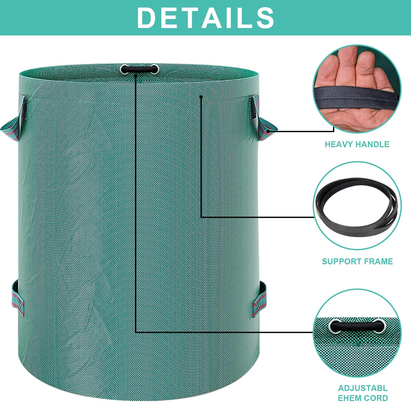 4X 500L Gartenabfallsack,Selbststehend Witterungsbeständig - Abwaschbar Stabile Gartensäcke Laubsack Gartensack für Grünabfälle mit Griffen für einfaches für Gras Laub Hecke Gartenabfall (4p)