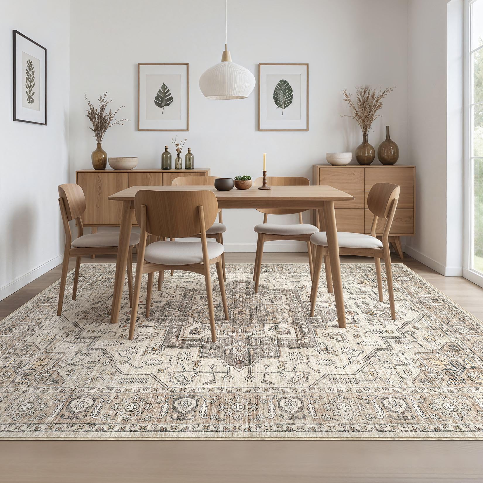 Area Rug Living Room Rugs: 5x7 Washable Boho Large Neutral Farmhouse Soft - View #7