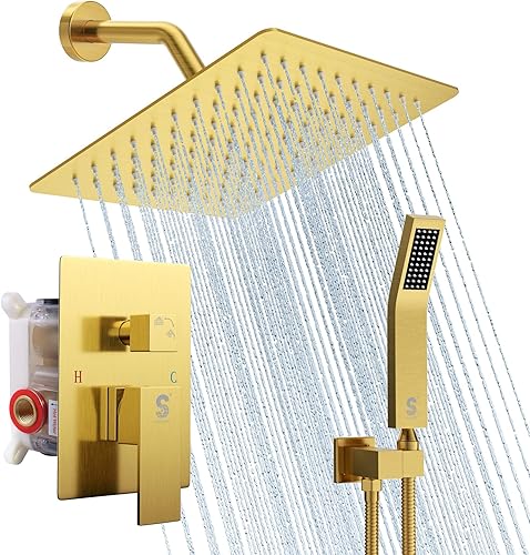 SR SUN RISE Sistema de ducha - Juego de grifo de ducha con cabezal de ducha de lluvia de 8 pulgadas y ducha de mano - Sistema de ducha de lluvia de