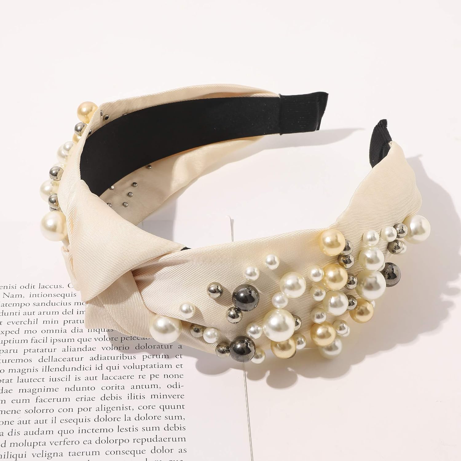 Ivyu Headbands for Women Head Bands - Knotted Pearl Headband Diademas Para Mujer De Moda Hair Accessories Hairbands for Girls No Slip Fashion Cute Top Knot Headband Gift for Women White Gray Beige - Image 7