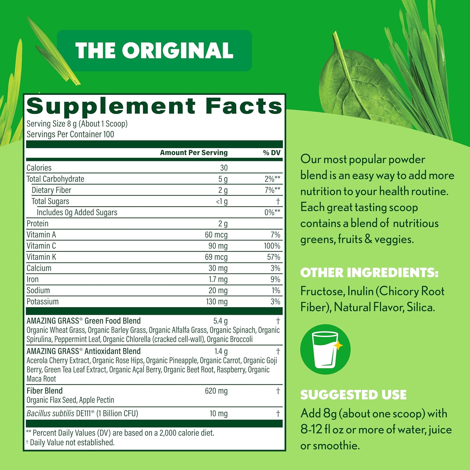Amazing Grass Greens Blend Superfood: Super Greens Powder with Spirulina, Alfalfa, Beet Root Powder, Digestive Enzymes, Prebiotics & Probiotics, Original, 100 Servings (Packaging May Vary)