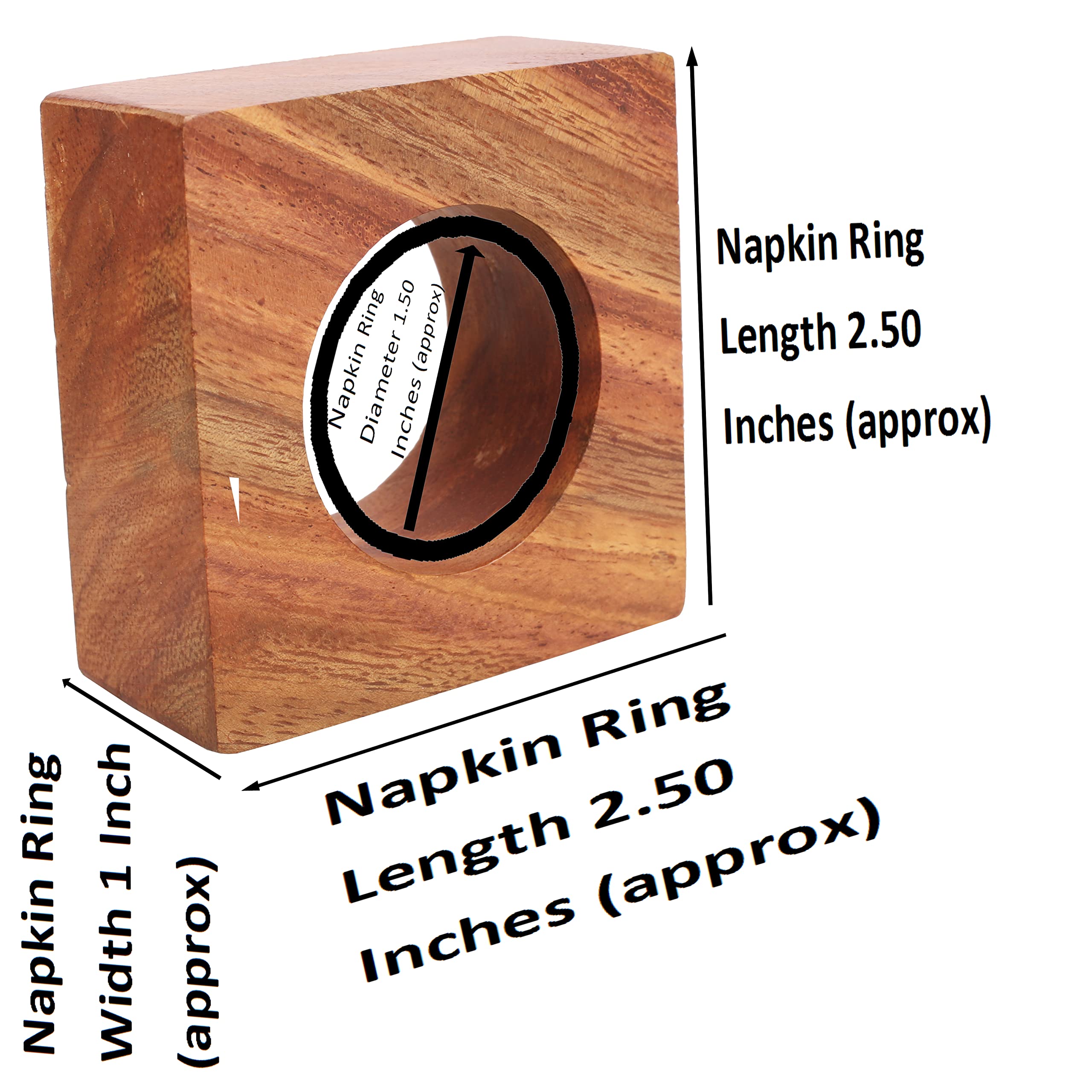 Servilleteros de Madera Natural finamente Hechos a Mano con Forma Cuadrada de Gran tamaño para Mesa de Comedor en Tono Natural (Juego de 6).