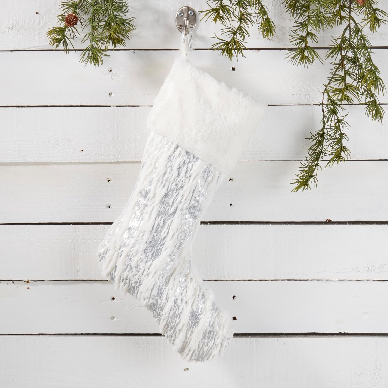 SARO LIFESTYLE Faux Fur with Brushed Metallic Foil Print Stocking