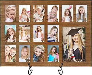 School Years Picture Frame Pre K to 12 Wooden Graduation Gift Collage Frame with Stand Easel, Displays One 4x6 and Twelve 2x3 Wallet Photos