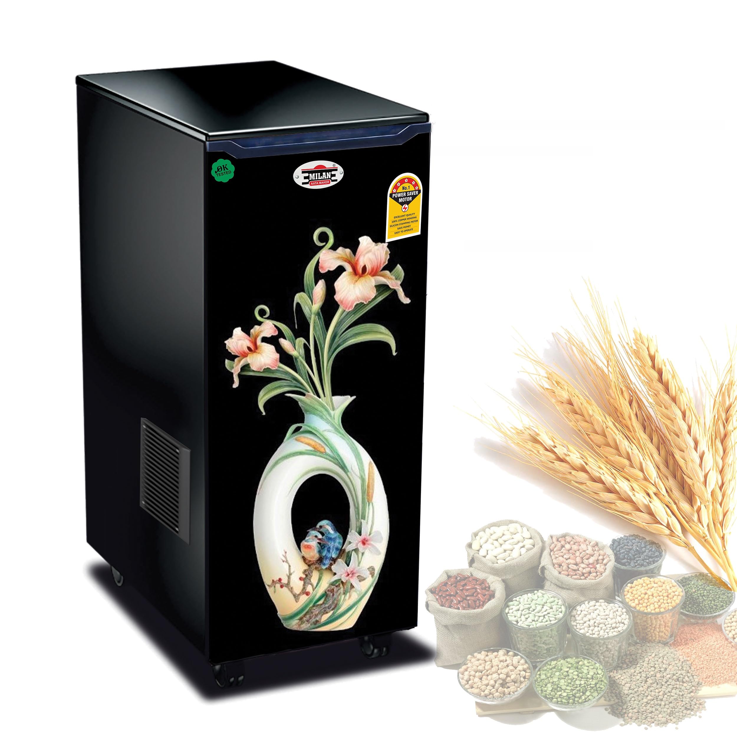 Milan Fully Automatic Domestic Flour Mill Machine - Atta Chakki, Aata Maker, Ghar Ghanti | 8-10 Kg/Hr Grinding Capacity, 4.5 Kg Hopper | 2880 RPM Motor | Low Voltage Operation (175V) (Flower Pot) (B0C8B662JP) Amazon Price History, Amazon Price Tracker