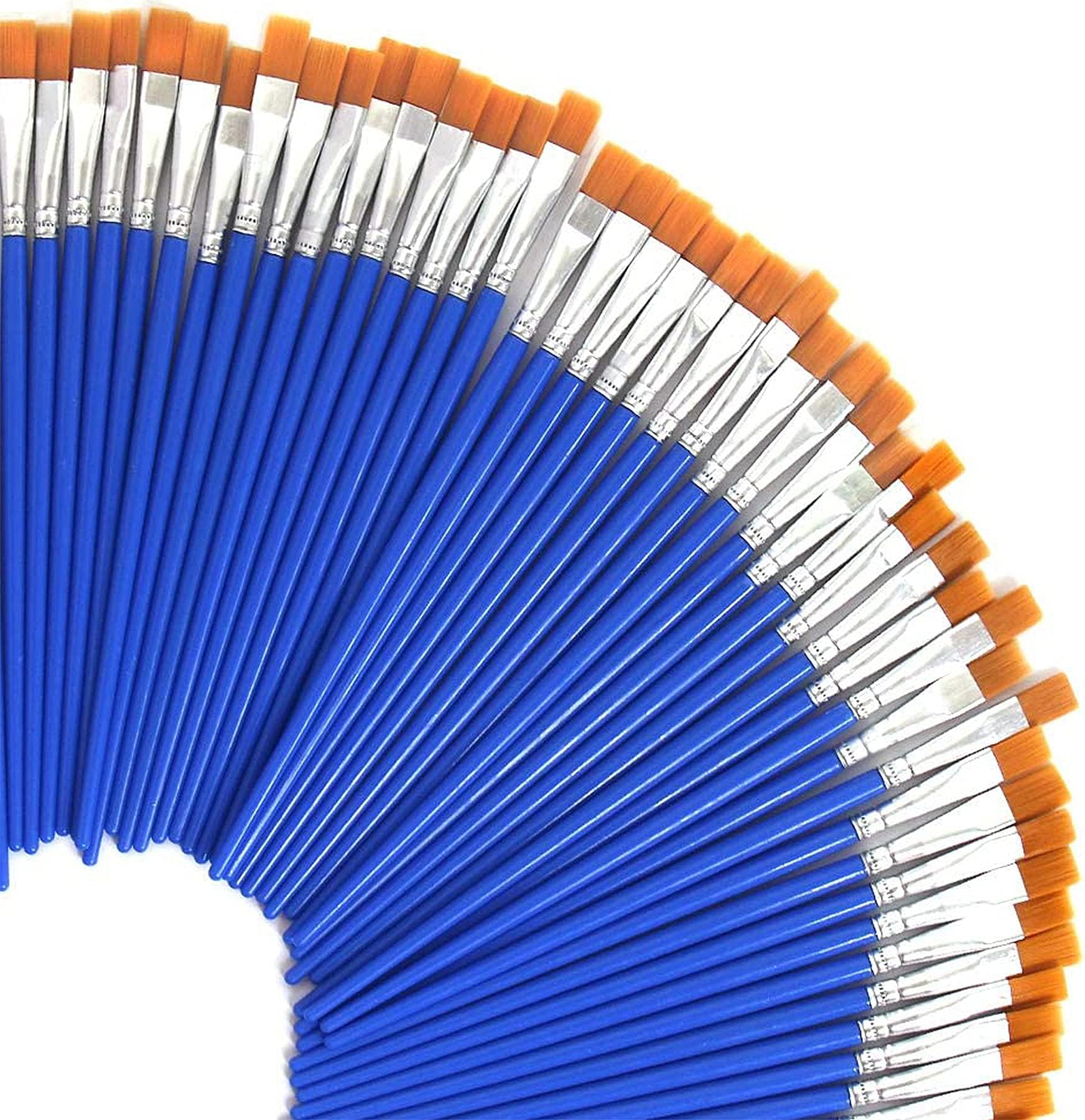 UPINS 60 Pcs 9mm Wide Flat Paint Brushes Set with Nylon Hair, Small Brush Bulk for Detail Painting Short Plastic Handle Acrylic Oil Watercolor Fine Art Painting for Kids Students Starter Adults Artis