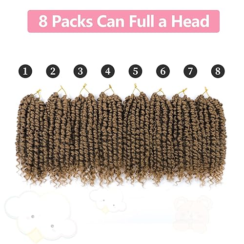 Miniatura 3 de Fulcrum Cabello Passion Twist de 8 pulgadas, 8 paquetes de cabello de ganchillo Passion Twist para mujeres negras, cabello pretrenzado de ganchillo