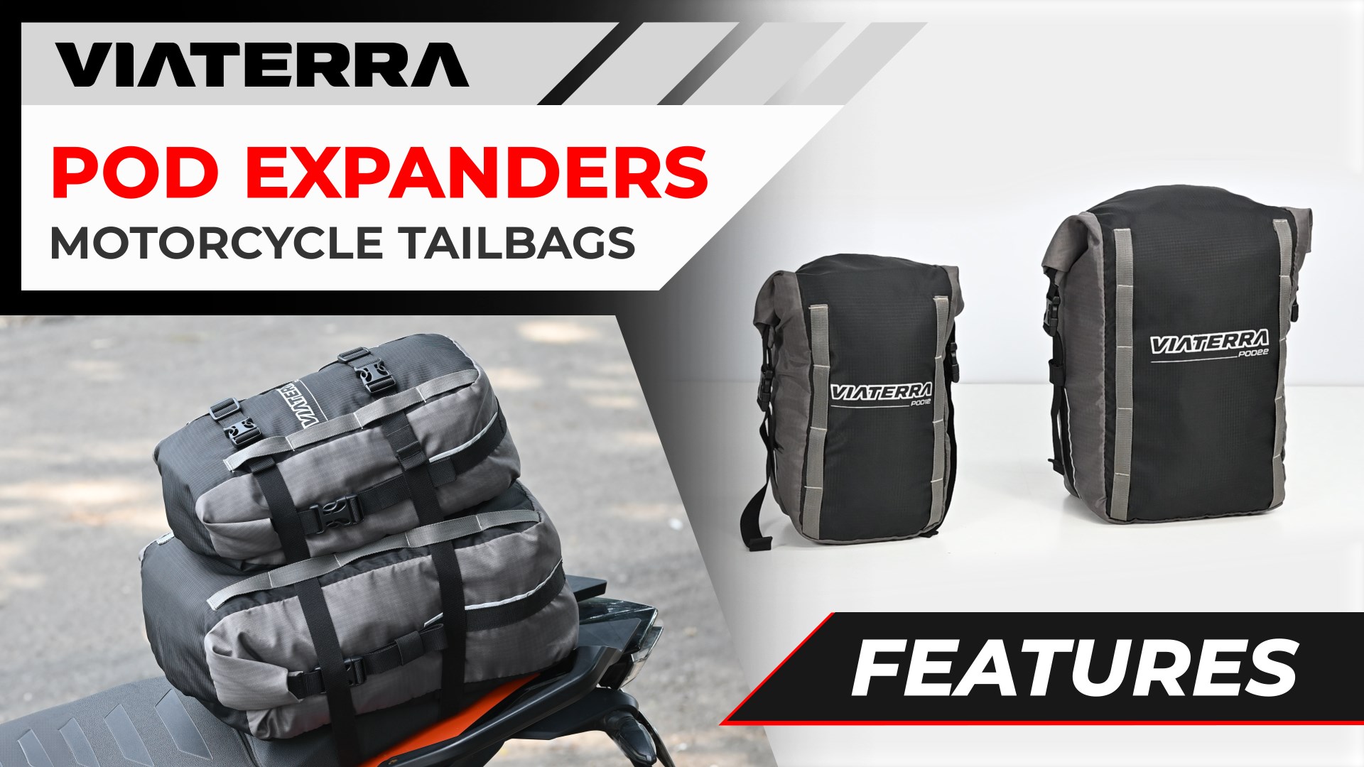 ViaTerra Polyester POD 22L 100% Waterproof Motorcycle Tail Bag I