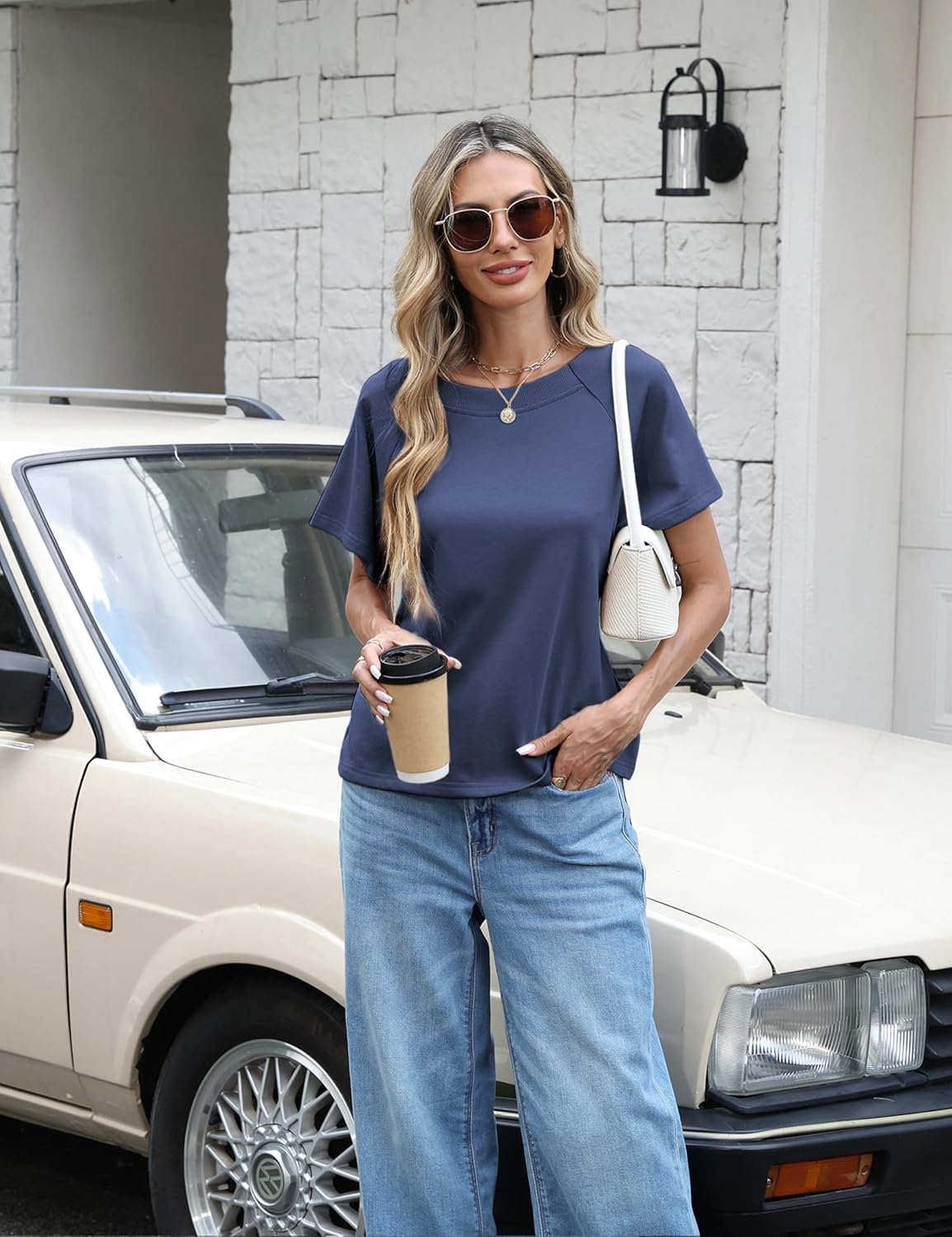 Zhiyouni Women's Summer Short Sleeves Tee T Shirt Crewneck Tie Knot Tops Sweatshirt - Image 3