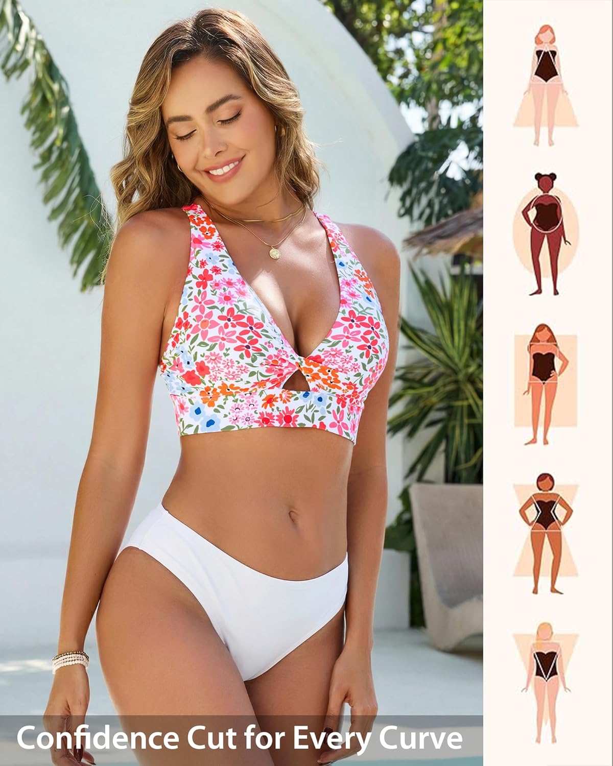 GRAPENT Bikini Top for Women Twisted Keyhole Padded Criss Cross Back Floral Print Beach Bathing Suits Swim Tops Only - Image 5