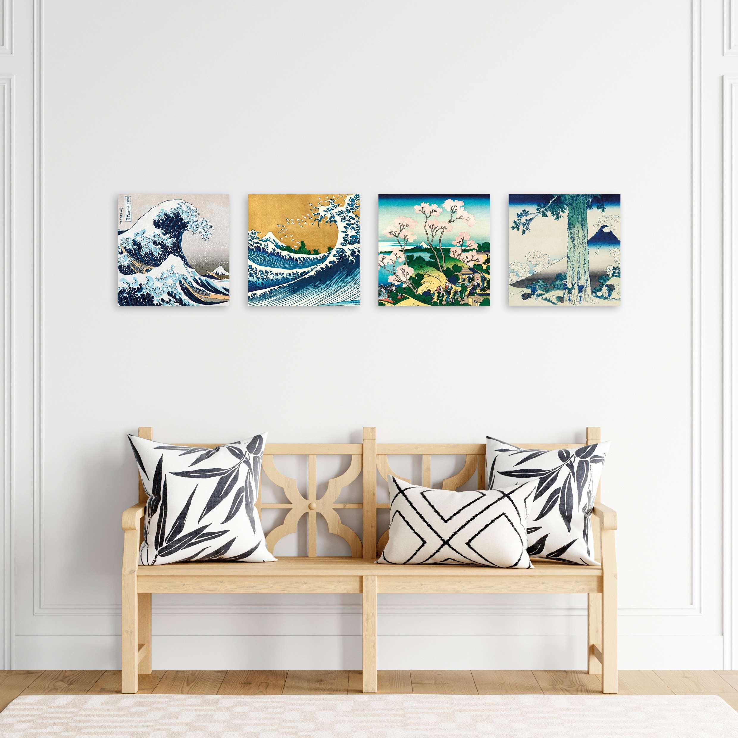 LuxHomeDecor Set di 4 quadri 30x30 cm – stampa su tela con telaio in legno stile arte giapponese – Katsushika Hokusai