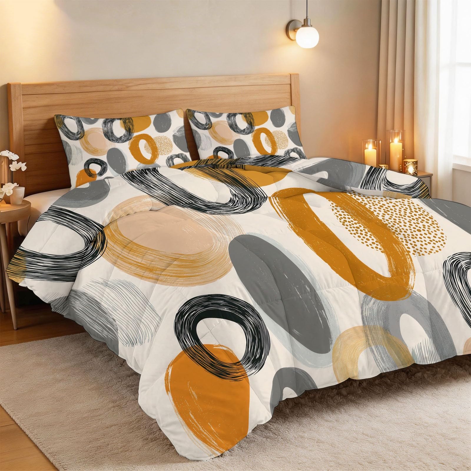 Generico Kołdra zimowa 140 x 200 cm bezszwowy okrągły wzór kołdra z pianki 400 g/m2, ciepła i elegancka - antyalergiczna i oddychająca pościel, szaro-pomarańczowa