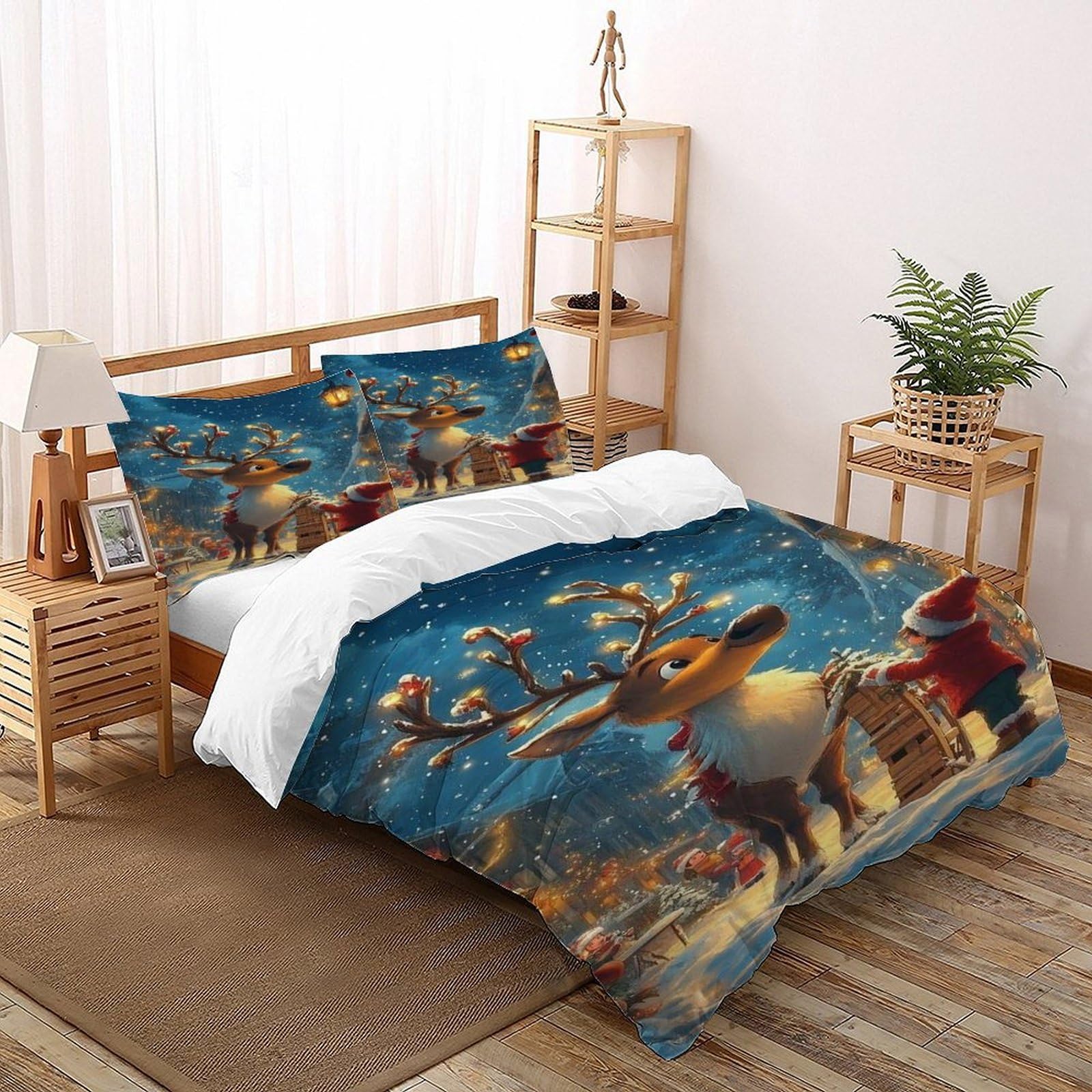 Parure de lit thème animaux de Noël avec taies d'oreiller, le cadeau idéal pour lit double