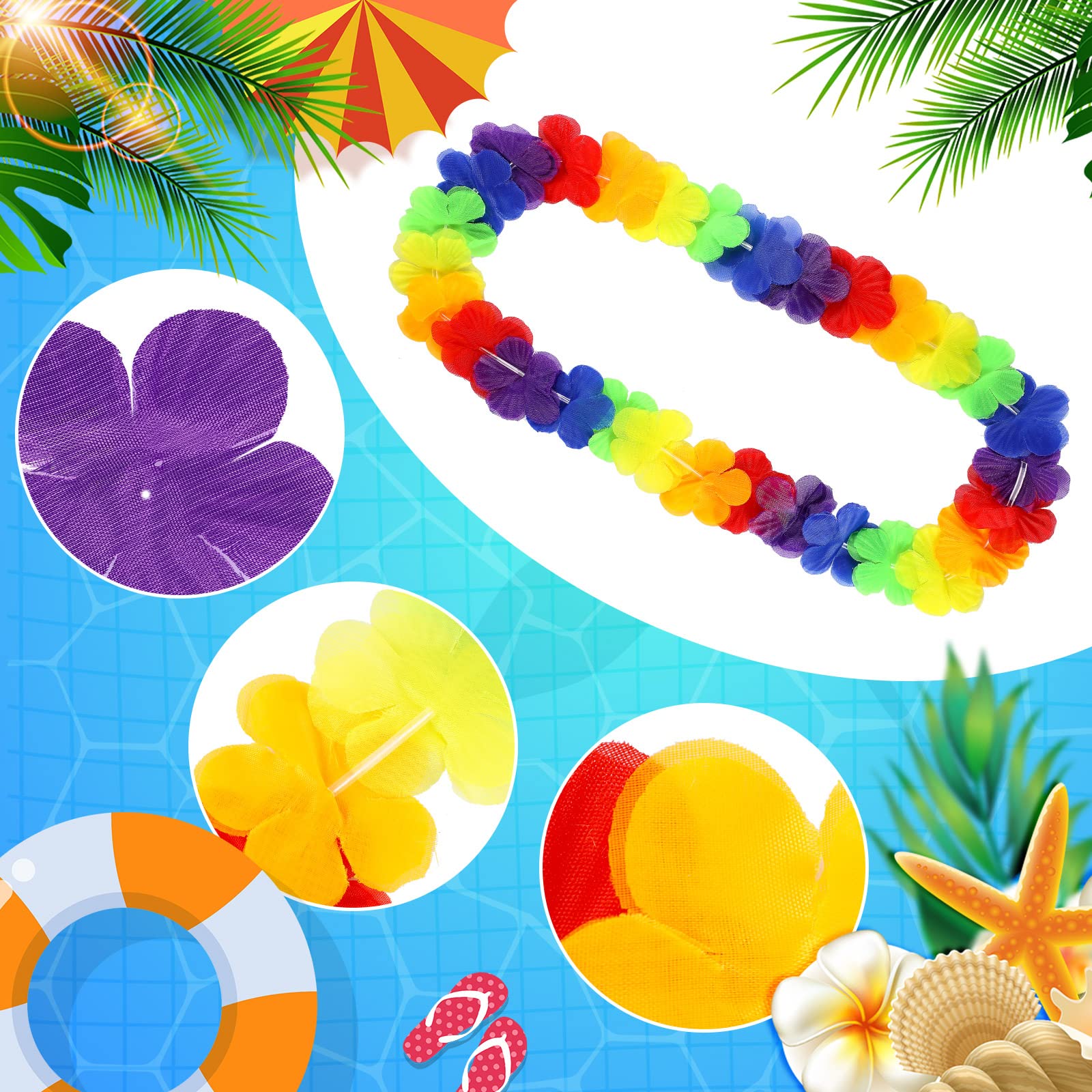 Set mit 36 hawaiianischen Leis Blume Lei Hawaii Halskette Tropische Hawaii Luau Party Gastgeschenke Dekoration für Strand Geburtstag Abschluss Kinder Foto Requisite, 104 cm (Regenbogen)