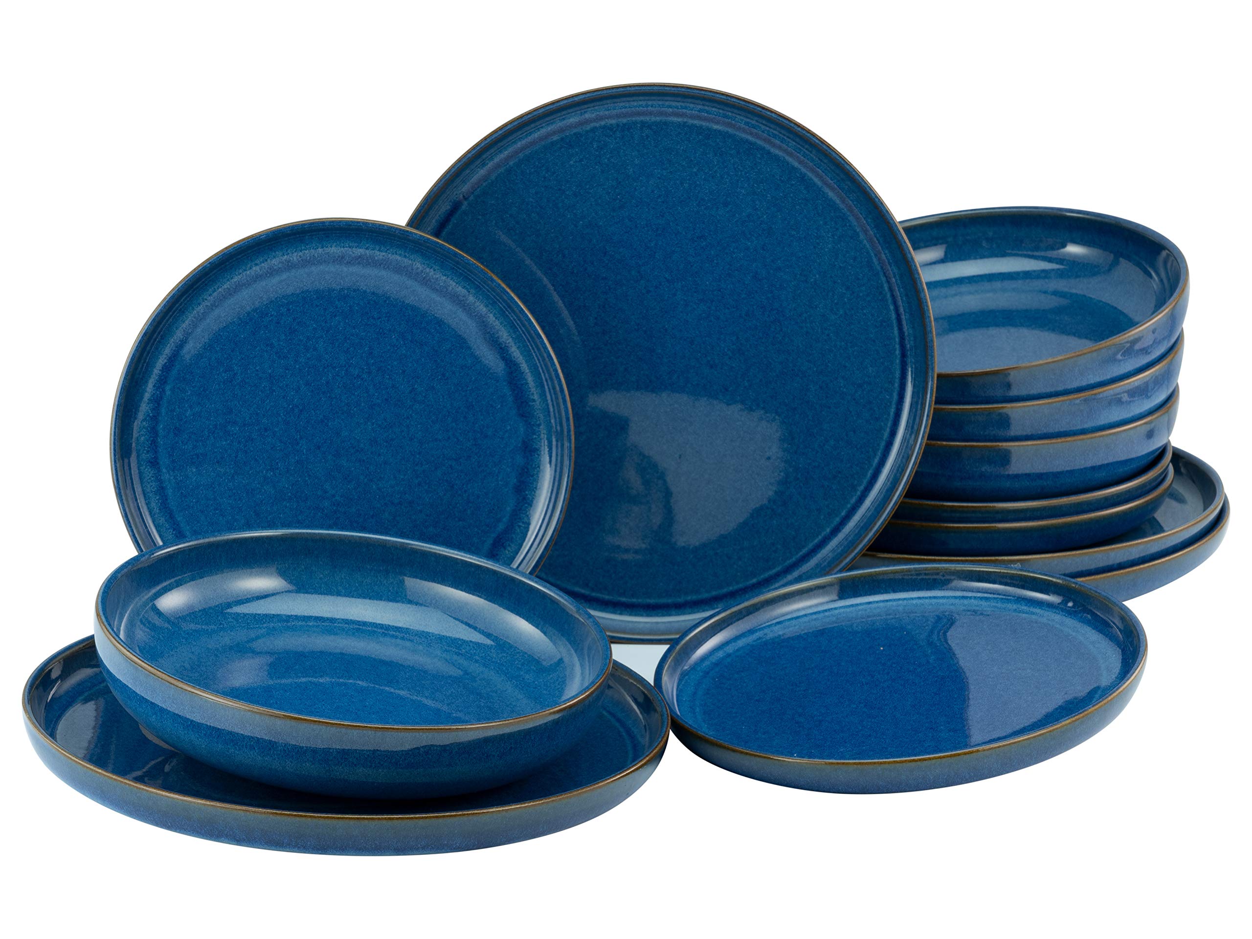 CreaTable, 23187, Serie uno ATLANTICO, 12-teiliges Geschirrset, Teller Set aus Steinzeug, spülmaschinen- und mikrowellengeeignet, Made in Portugal