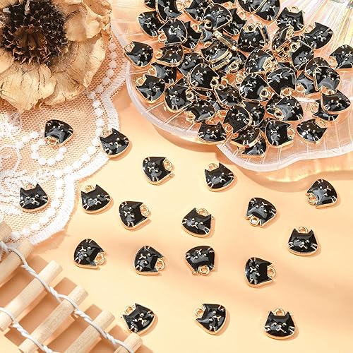 Miniatura 4 de KitBeads 20 dijes esmaltados de gato negro mini cabeza de animal gatito mascota encanto para hacer joyas, pulseras collar a granel