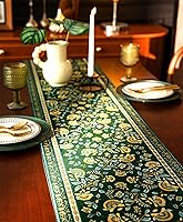 Vista 4 de 13×72 Inch Table Runner, Retro-Luxury Tassels Series for Kitchen Dining Table Holiday Decoration (Green Branch)
