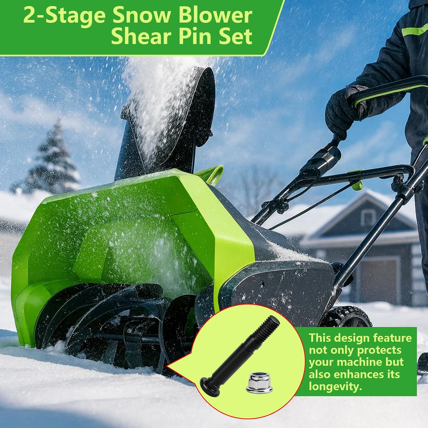 ASP2400D 2-Stage Snow Blower Shear Pin Set Compatible with EGO 24 inch and 28 inch 2-Stage Snow Blower SNT2800 SNT2806, SNT2807, SNT2400, SNT2416, SNT2406, SNT2405, Includes 6 Pins and Lock Nuts,