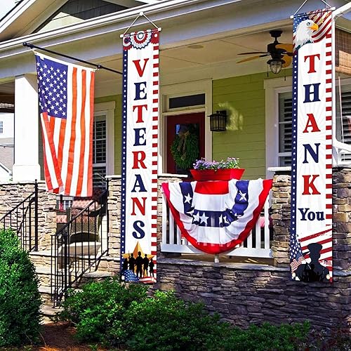 Miniatura 6 de Decoraciones para el Día de los Veteranos – Cartel colgante de puerta con texto en inglés "Thank You Veterans", pancarta para el día de los