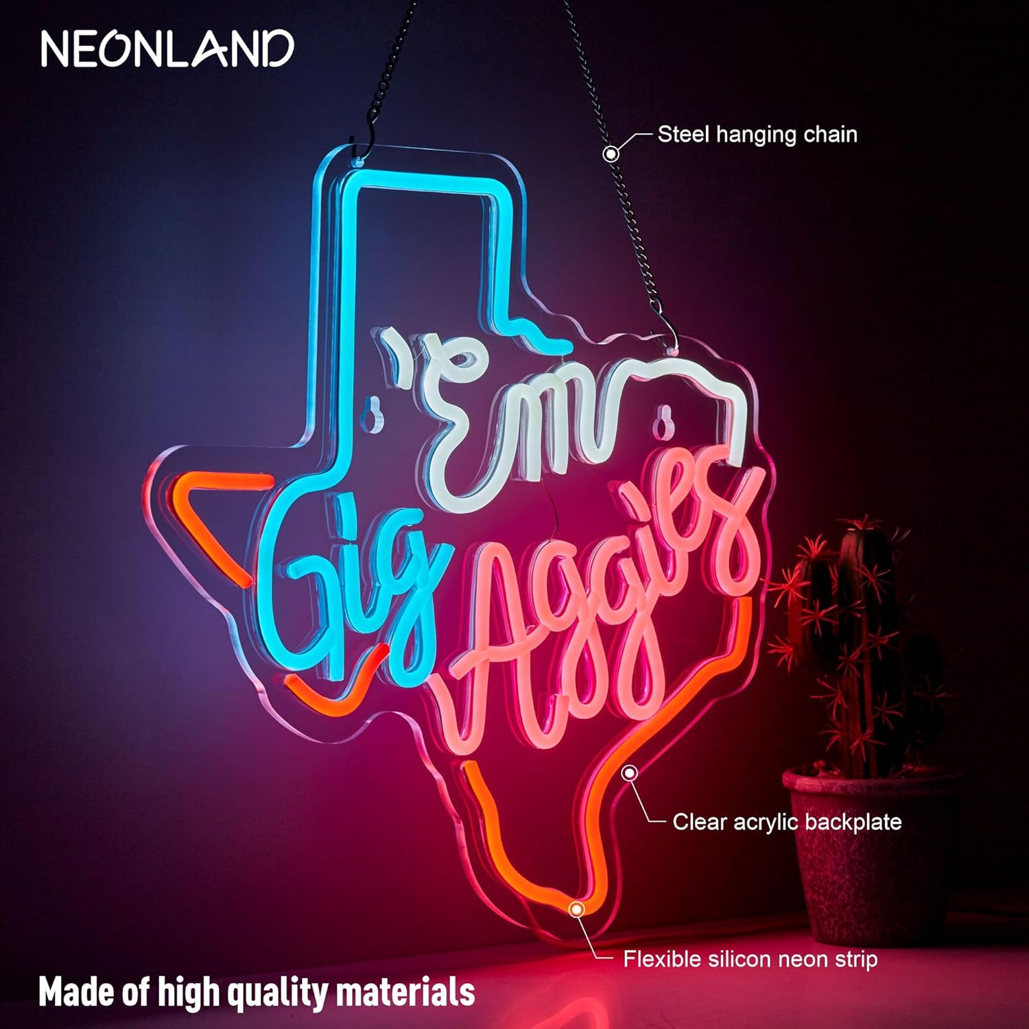 Texas Gig Em Neon Sign for Wall Decor Gig Em Aggies LED Light - Image 2