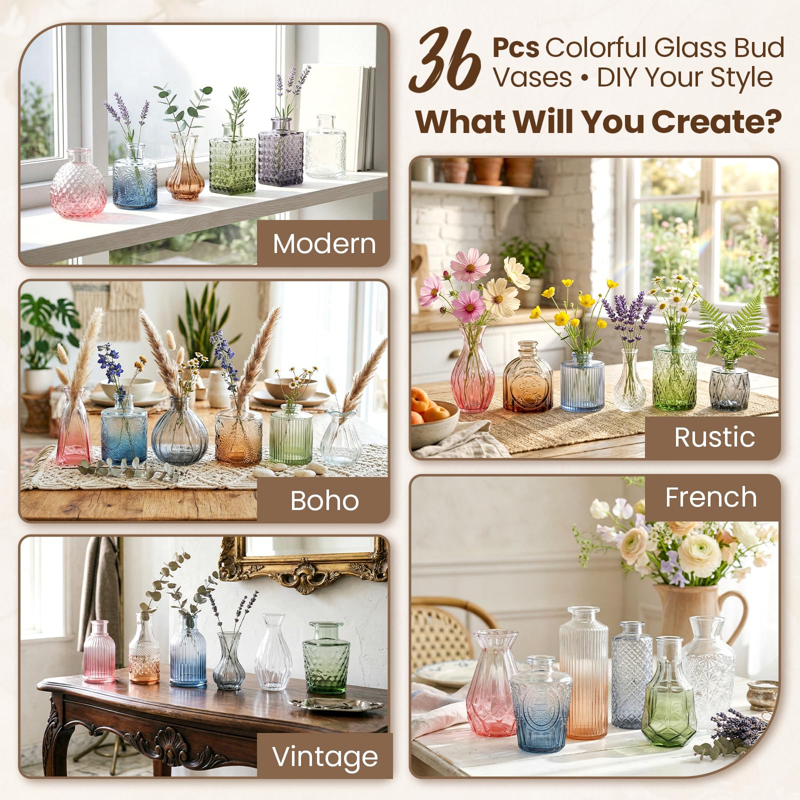 36 Glass Bud Vases - Colorful Gradient Set -6 36 Glass Bud Vases - Colorful Gradient Set -6