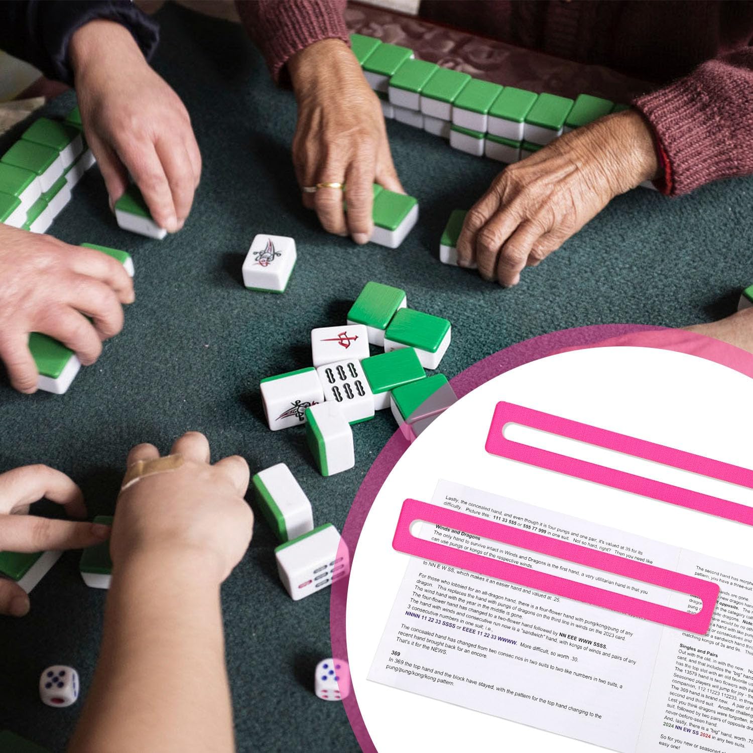 Tinoaly 2pcs Mahjong Line Finder, 6x1 Inch Bright Mahjong Rules Reader Friendly Tile Helper Mah Jong Card Guide Perfect Mah Jong Gift for Players (Pink)
