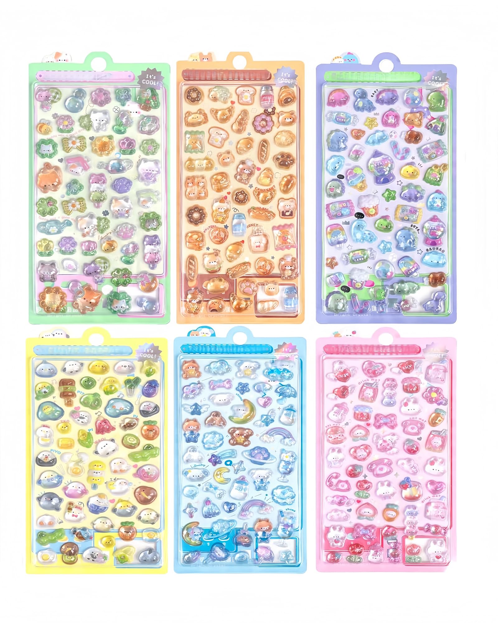 Tsukitoy ぷっくりシール 女の子手帳用 可愛い 6枚セット3D立体シール キャラクター 動物柄 日記帳用 diy用 水筒用 携帯電話飾り用 手芸用品 贈り物