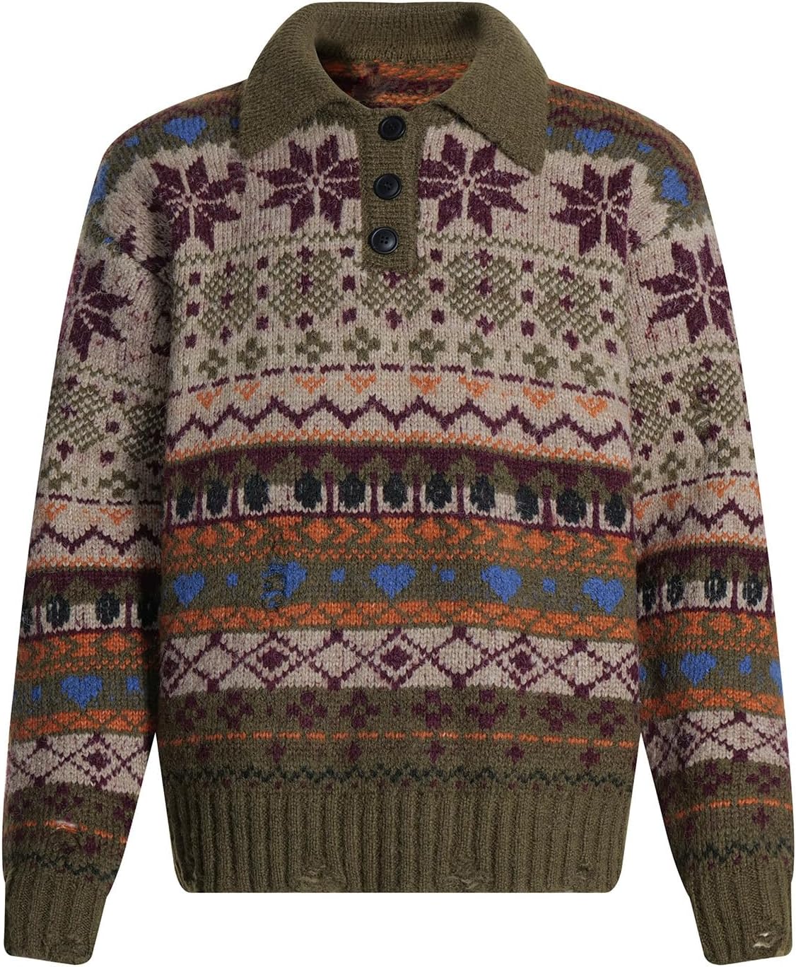 Bakyarder Men Retro Fair Isle Knit Polo Pattern Sweater