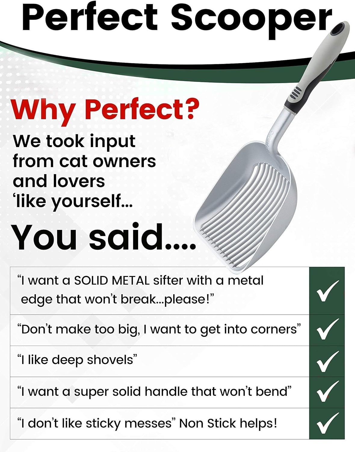 Stainless Steel Cat XL Litter Box and Cat Litter Scooper - Shovel & Pan for Sifting Kitty Cats Litter, Rust Resistant, Comfy Grip