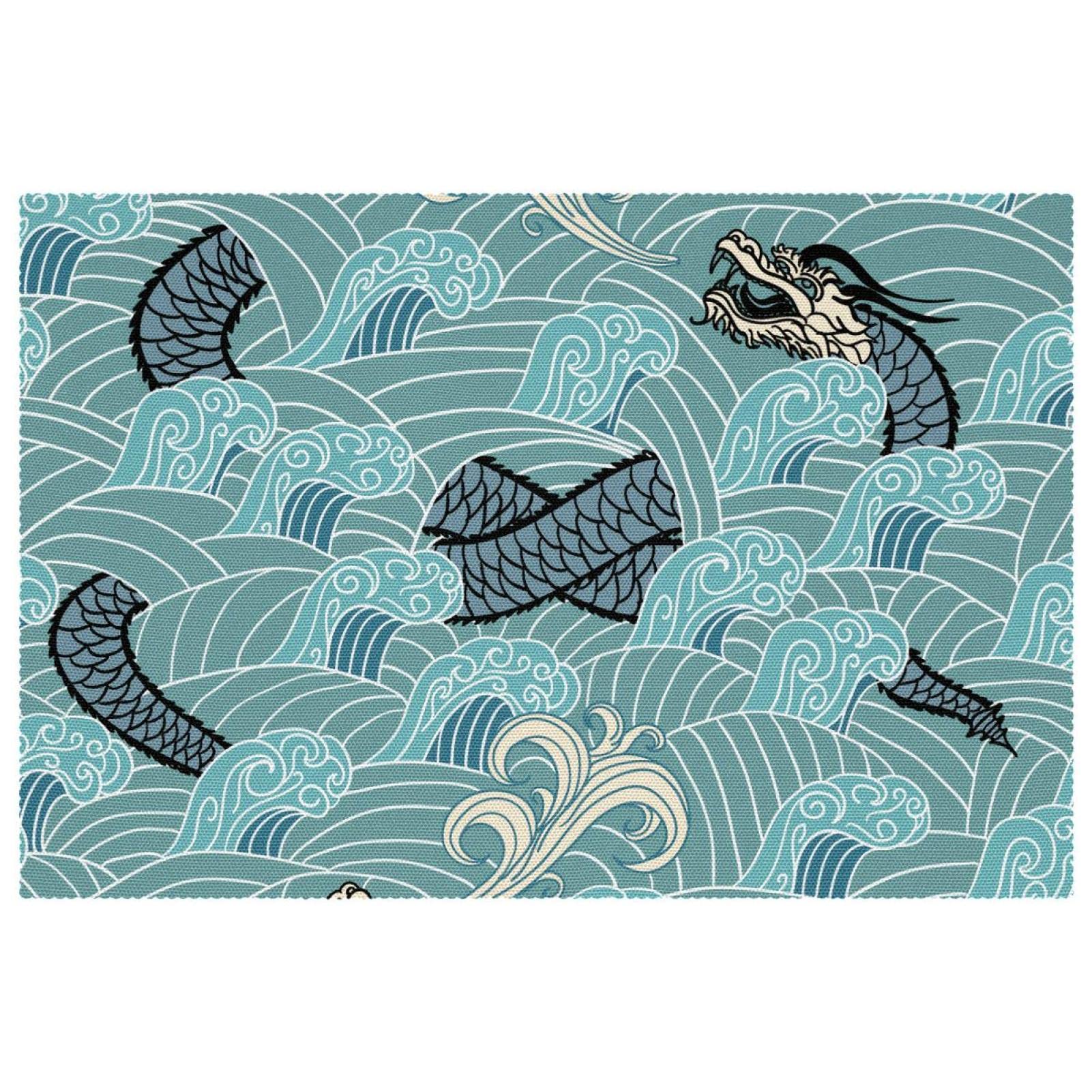 Set de table dragon oriental bleu pour sublimer vos repas de fête asiatiques en famille
