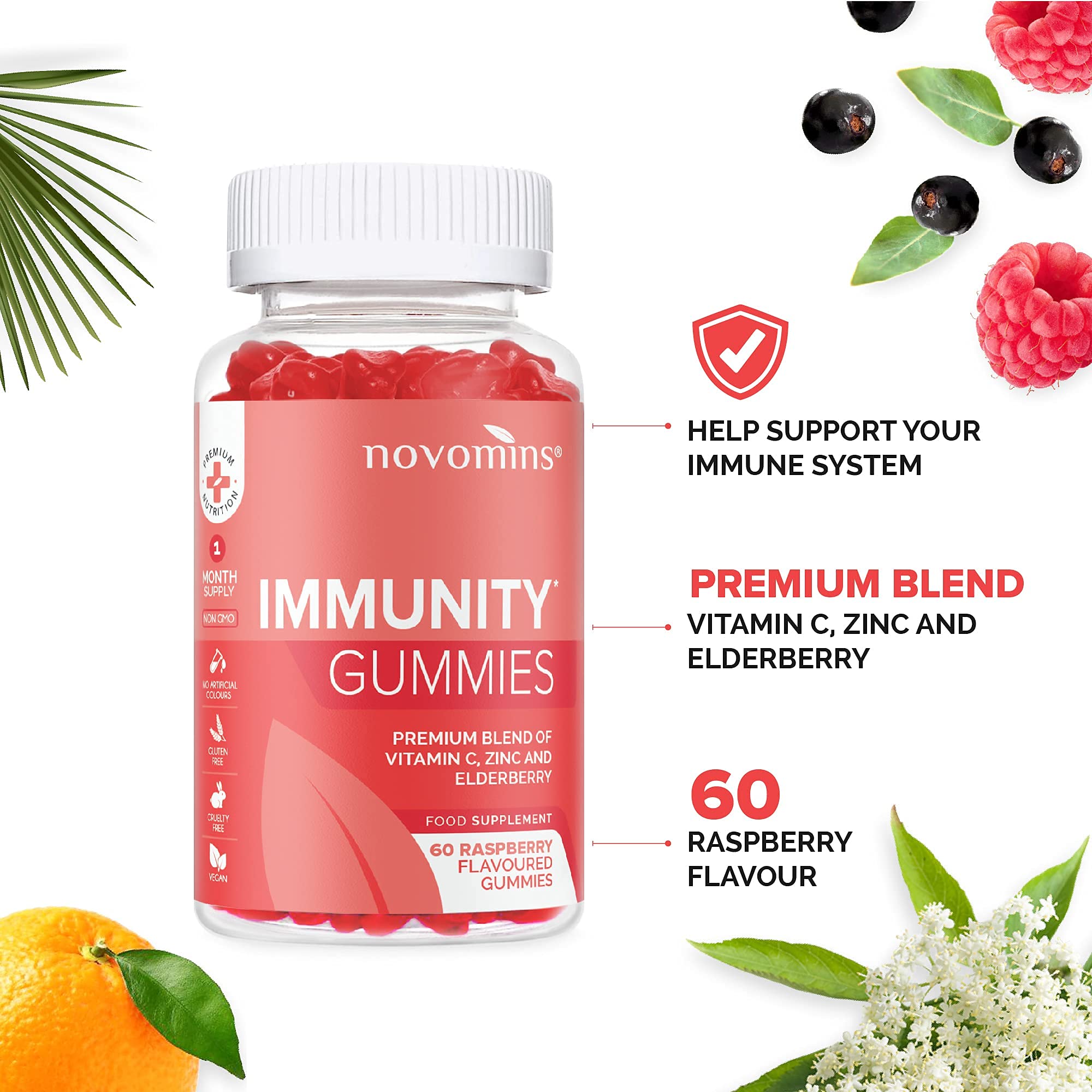 Immunity Gummies Elderberry Zinc Vitamin C Gummies Vegan Gluten