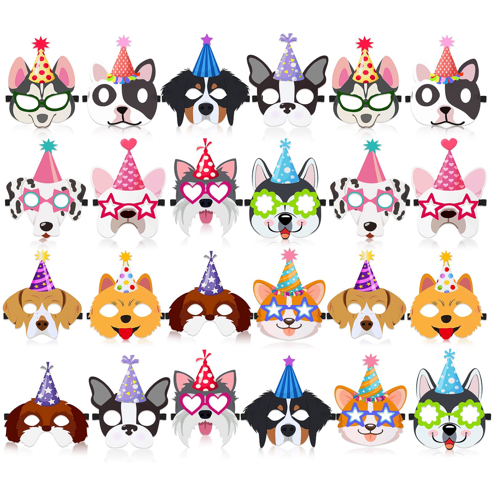 SEEWEY 24 Pcs Dog Puppy Party Favor Masks for Kids Puppy Themed Birthday Party Decoration Funny Soft Felt Dog Masks Pet Birthday Animal Costume
