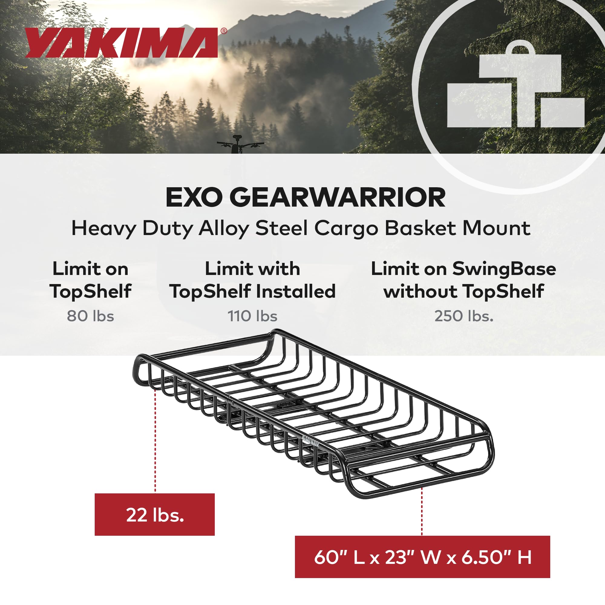 Yakima Cargo Basket Mount Car SUV or Truck Tailgate Carrier for EXO Hitch Rack System Basket Accessory Only — view 4
