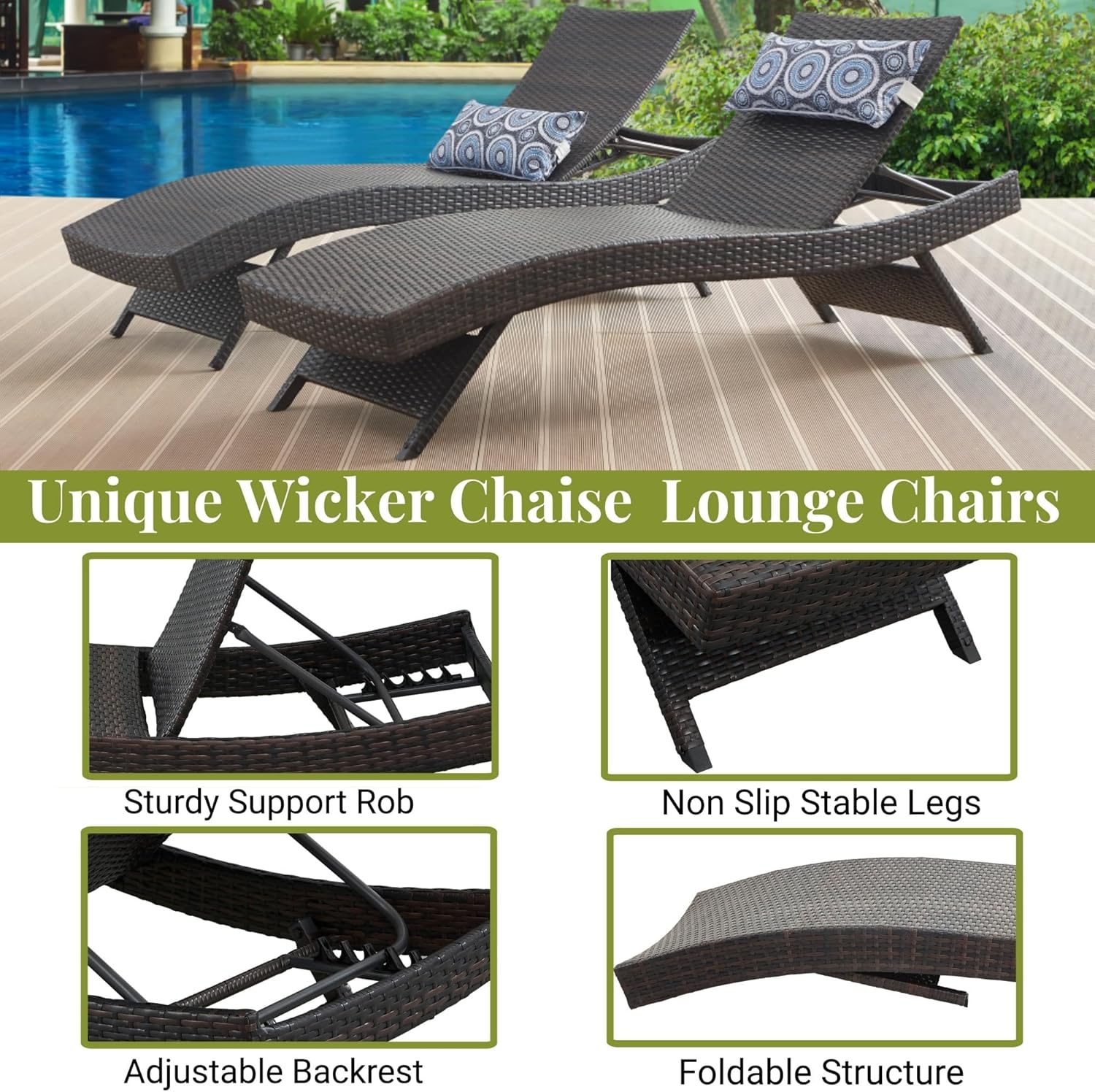 79'' Long Reclining Chair Set of 4, Chaise Longue, PE Rattan Chaise Lawn Sunbathing Chairs for Patio, Poolside, Lawn, Garden, Brown