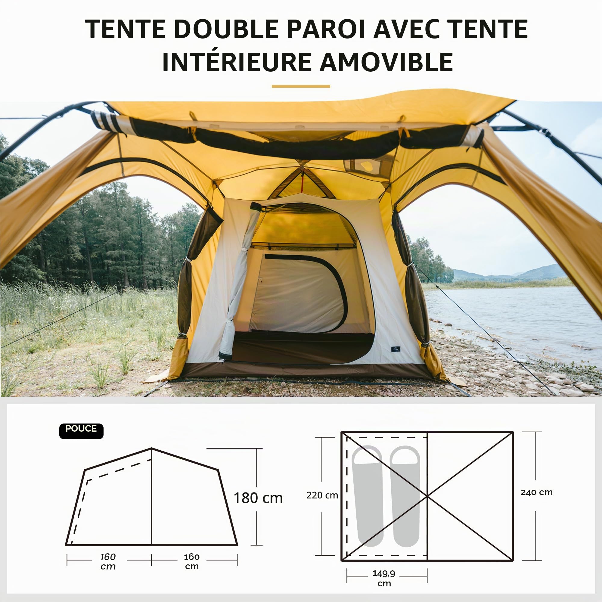 Naturehike Tente Bivouac 2-4 & 3-6 Personne Place Tente de Camping Tente d'auvent étanche pour la Maison, adaptée aux Voyages en Voiture, à la randonnée et au Camping