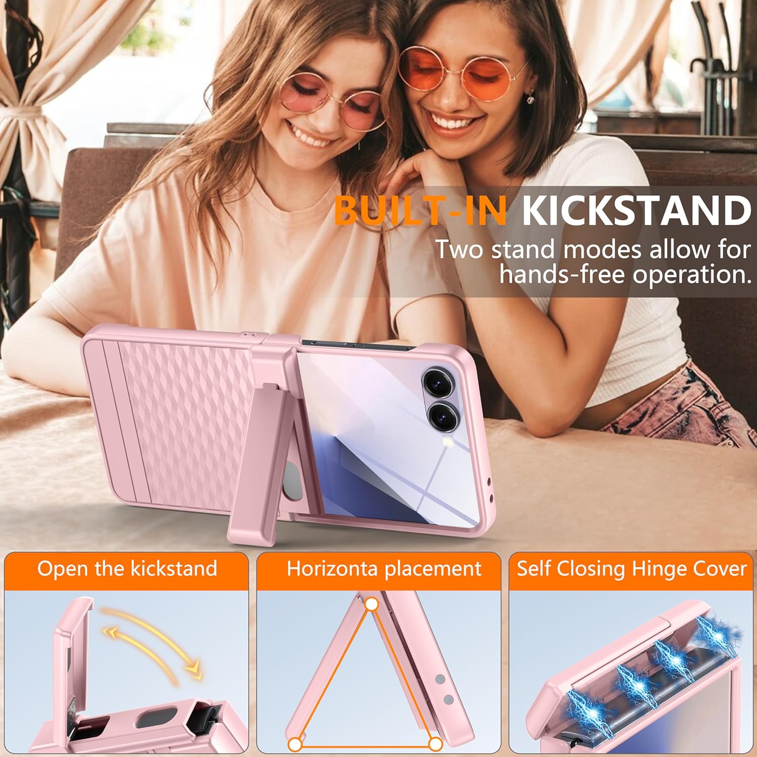 Magnetic for Samsung Galaxy Z Flip 7 Case [Hinge Protection＆Kickstand][Compatible with MagSafe][Built-in Screen Protector] Full-Body Military Protection Phone Case for Samsung Z Flip 7 Pink