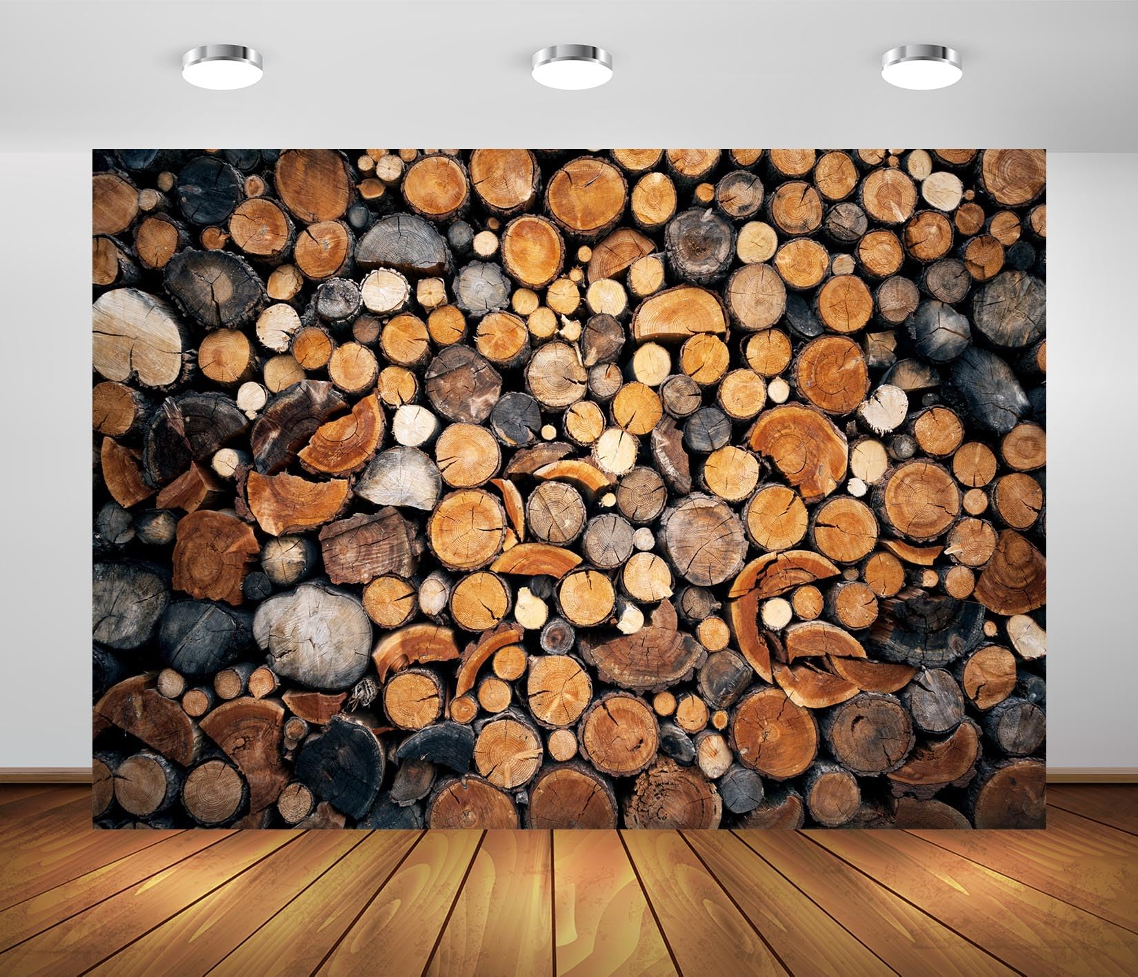 Loccor 5x3ft Fabric Chopped Fire Wood Stacked Backdrop Vintage Rural Farmhouse Firewood Log Pile Background for Rustic Cowboy Kids Portait Photo
