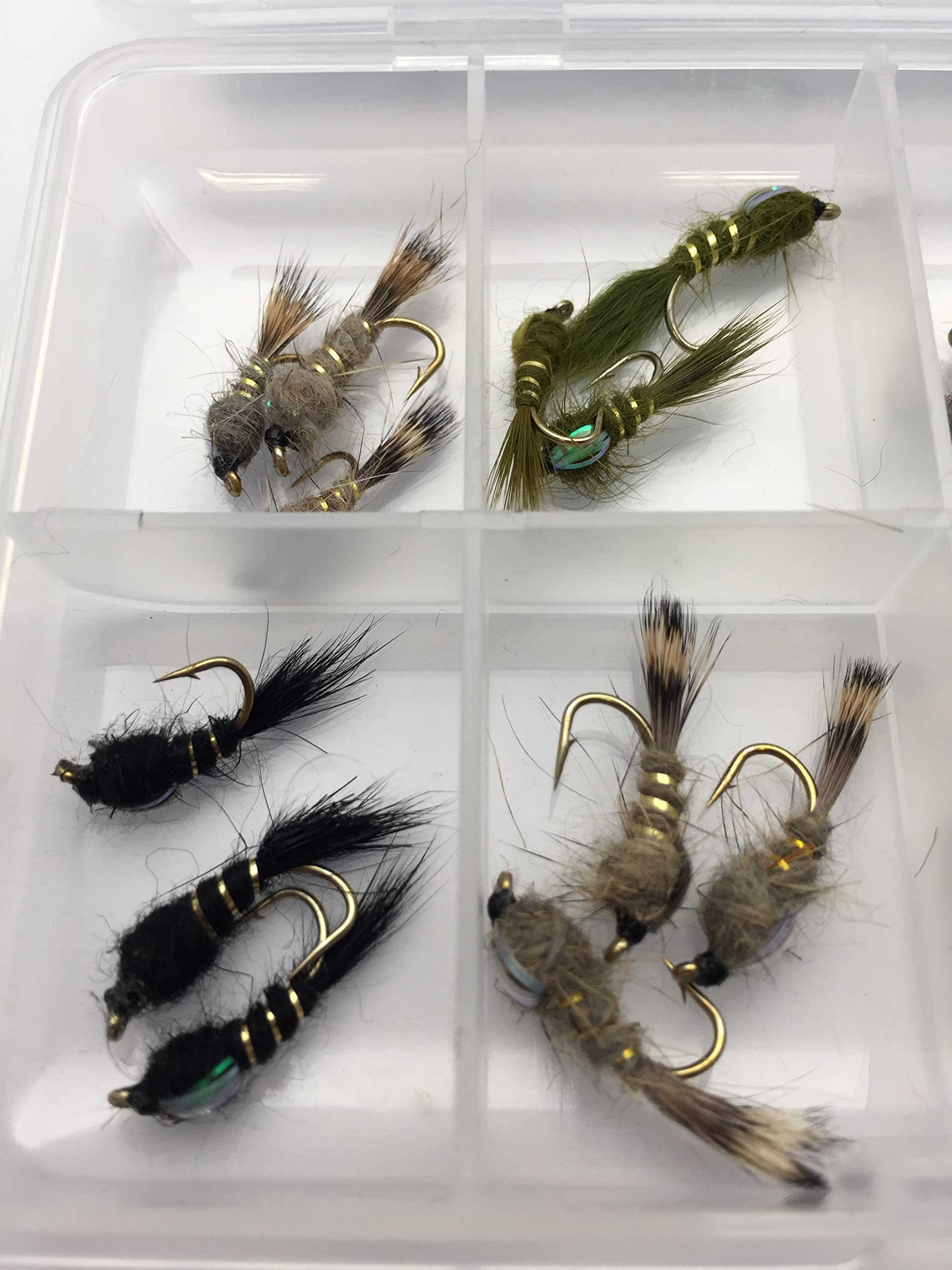 Fly Fishing Hares Ear NYMPHS z darmowym pudełkiem na latanie rozmiary 10-14 dla pstrągów opakowanie 24 szt. #328