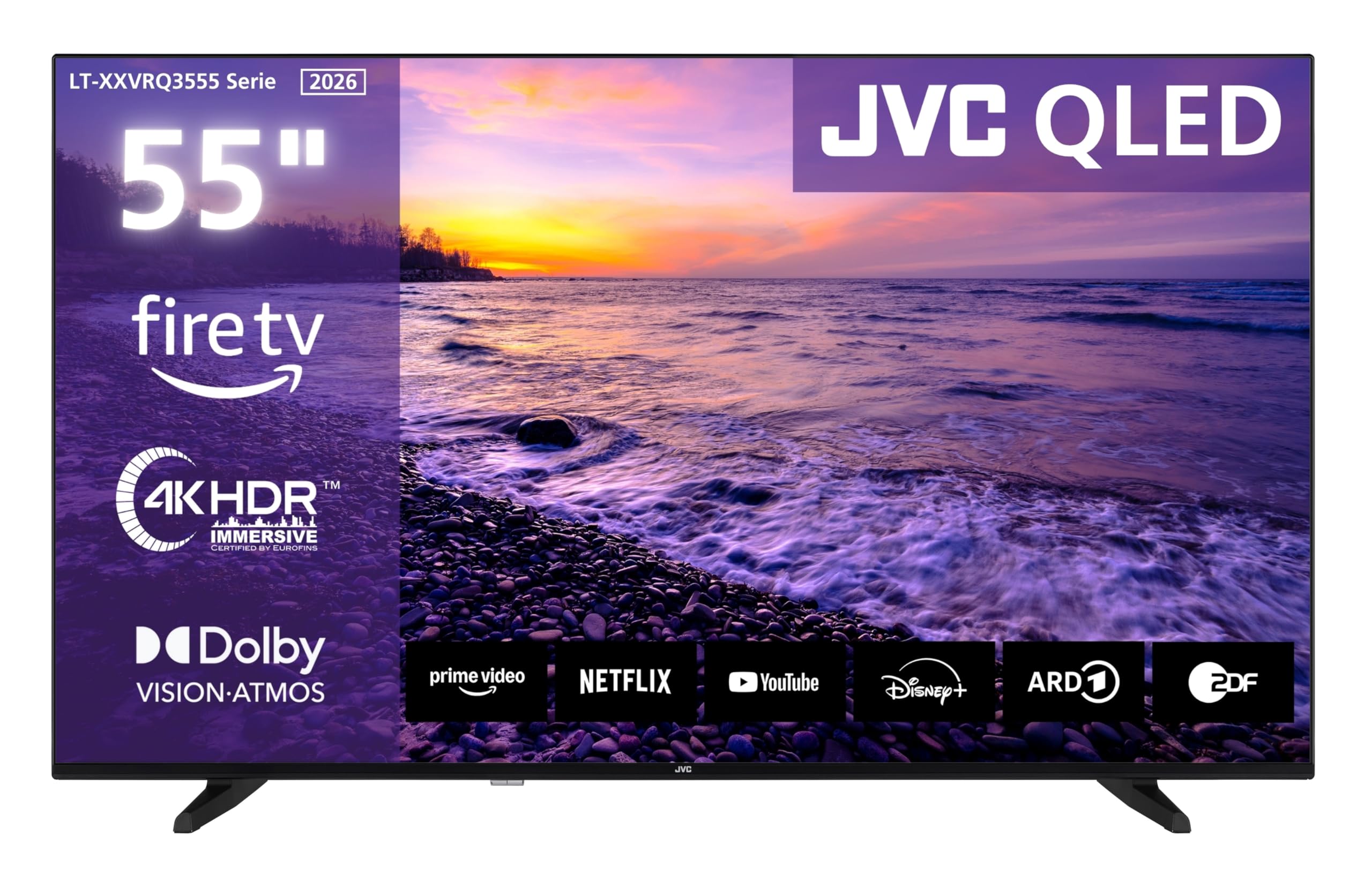 JVC Fernseher 55 Zoll Fire TV 4K QLED Smart TV mit Dolby Vision HDR, Alexa Sprachsteuerung und Triple Tuner