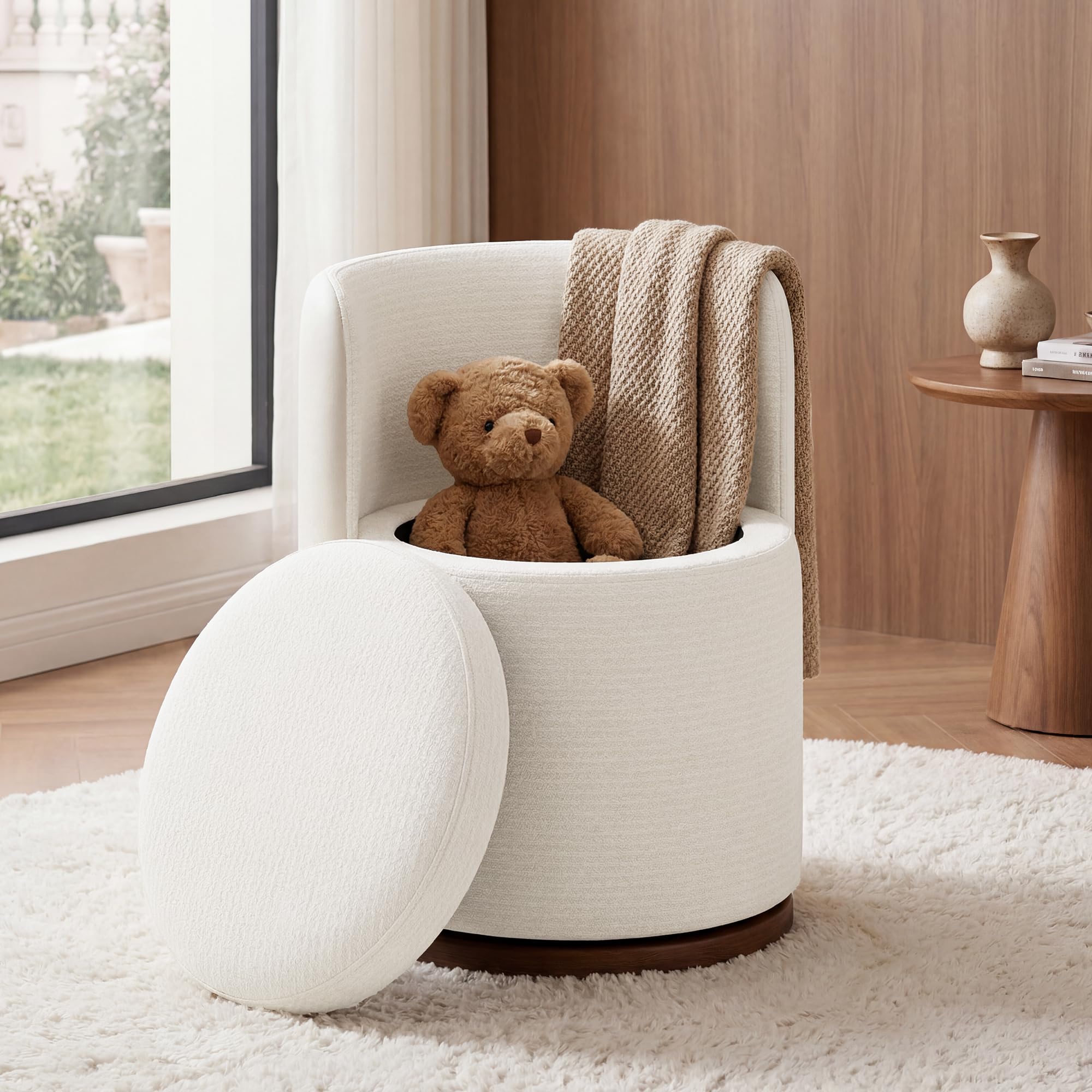 Round Vanity Stool with Back and Storage