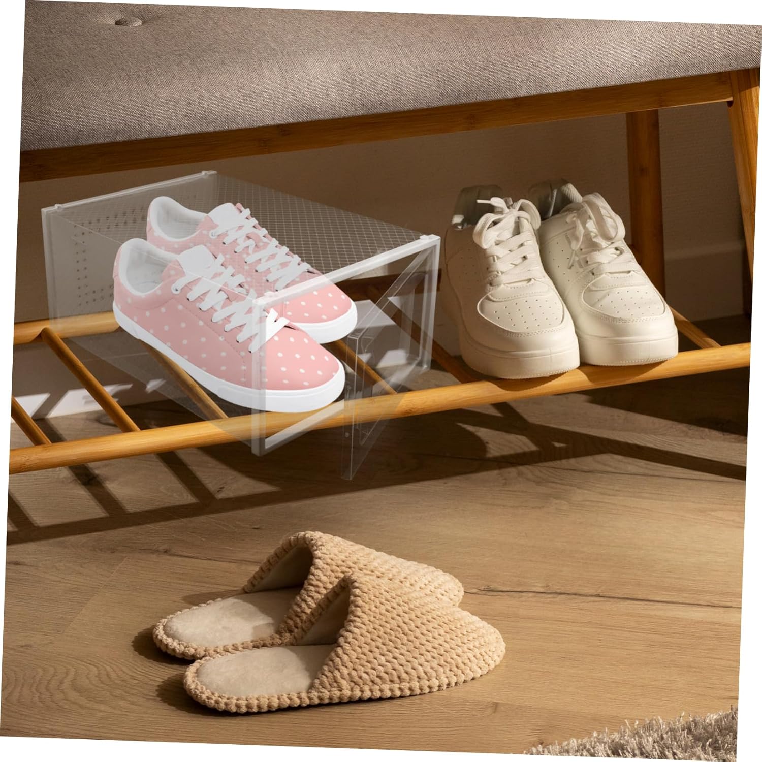 6pcs Stackable Shoe Boxes Storage Containers for Shoes Organizer Drawer Style