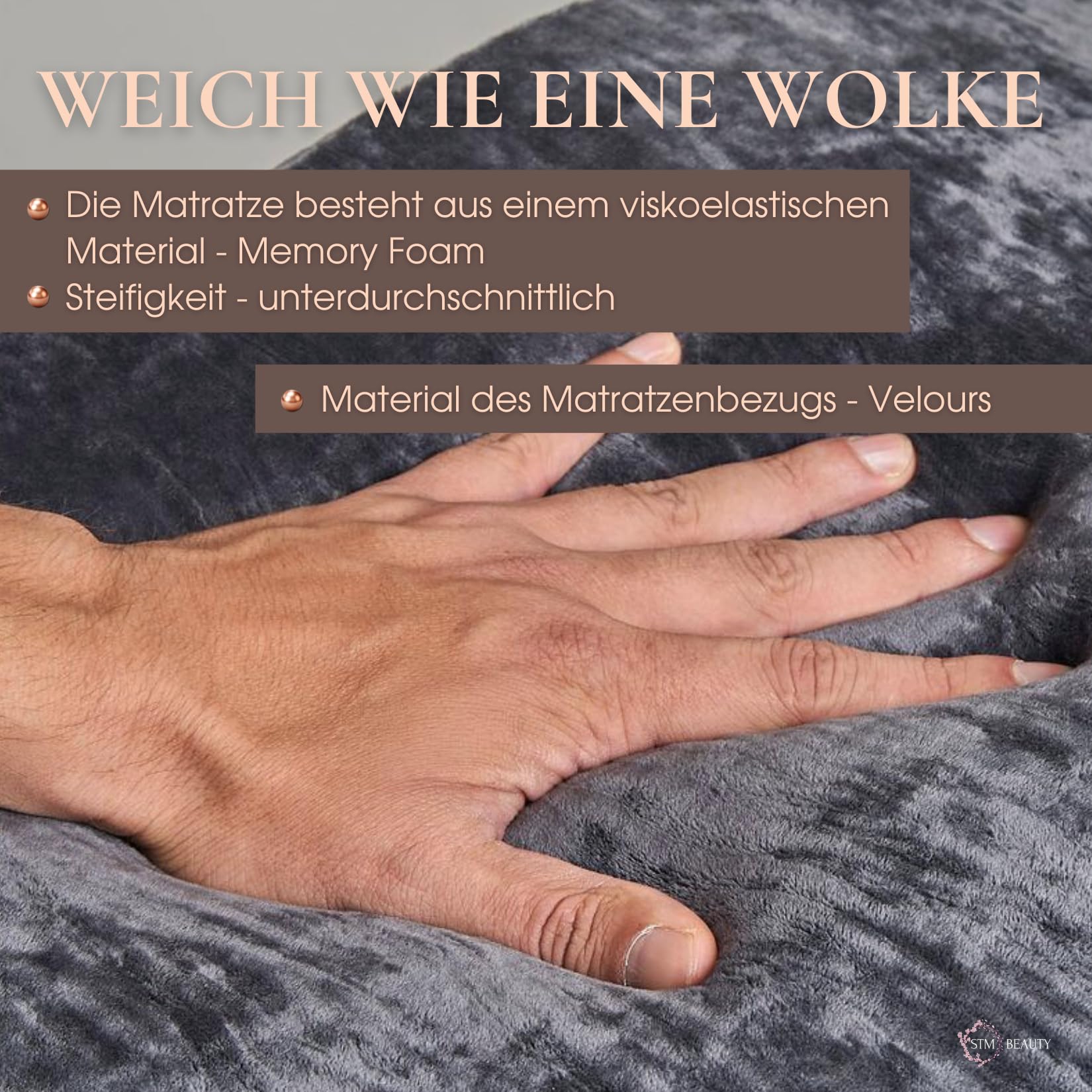 Materasso Wave con Memory Foam 180x60 per lettino cosmetico, massaggio, tavolo Spa, rivestimento in velluto, colore: grigio acciaio - Attrezzature per estetista