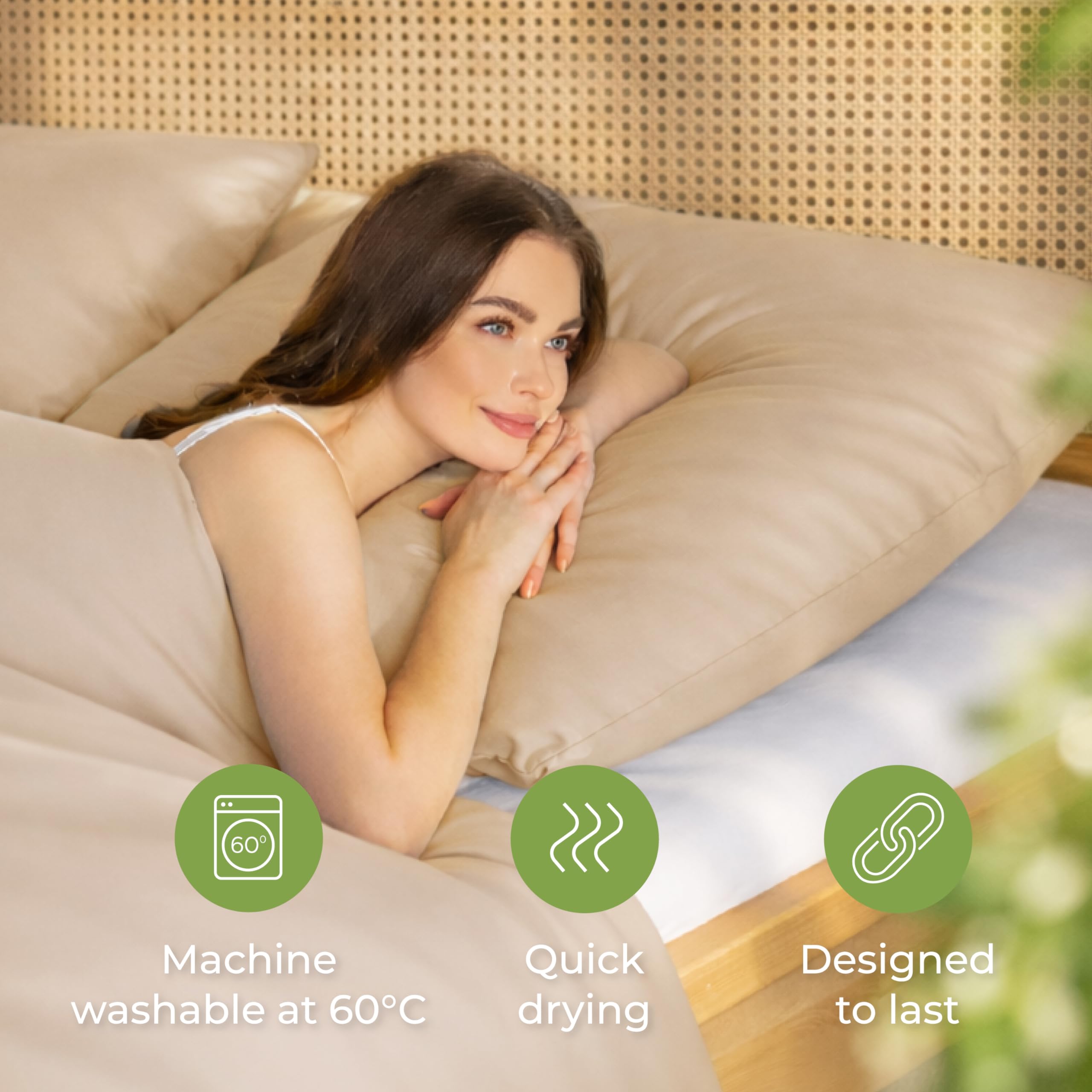 Dreamzie - Poszwa na kołdrę 220x240 cm + 2 Poszewki 80x80 cm Bawełna Bio - Percale 180 TC - Pościel 220x240 Beżowa - Oddychająca i Miękka - Oeko-Tex & GOTS