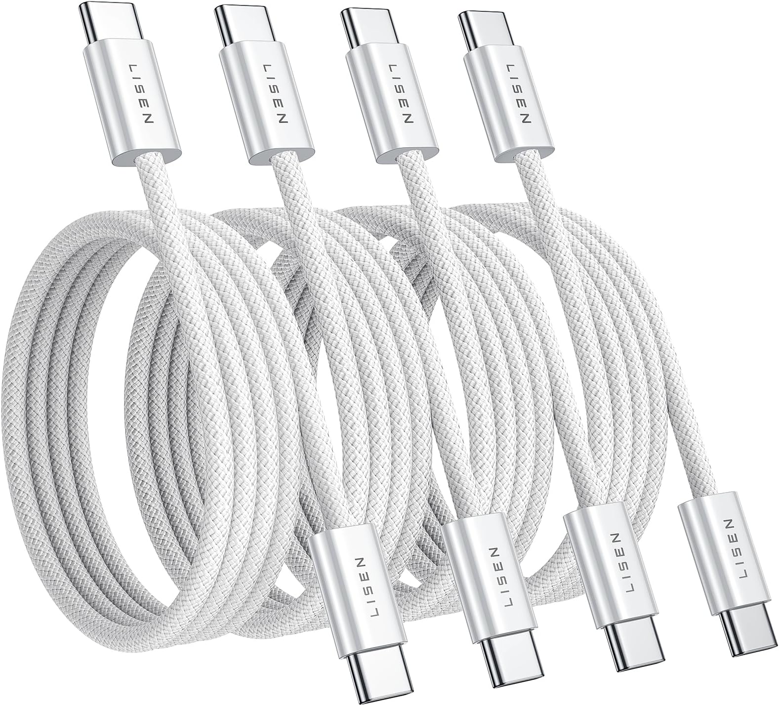 LISEN USB C Cables, 4-Pack [0.5M+1M+2M] USBC to USBC, 60W Charger for iPhone, Samsung, Pixel, Mi, MacBook, iPad