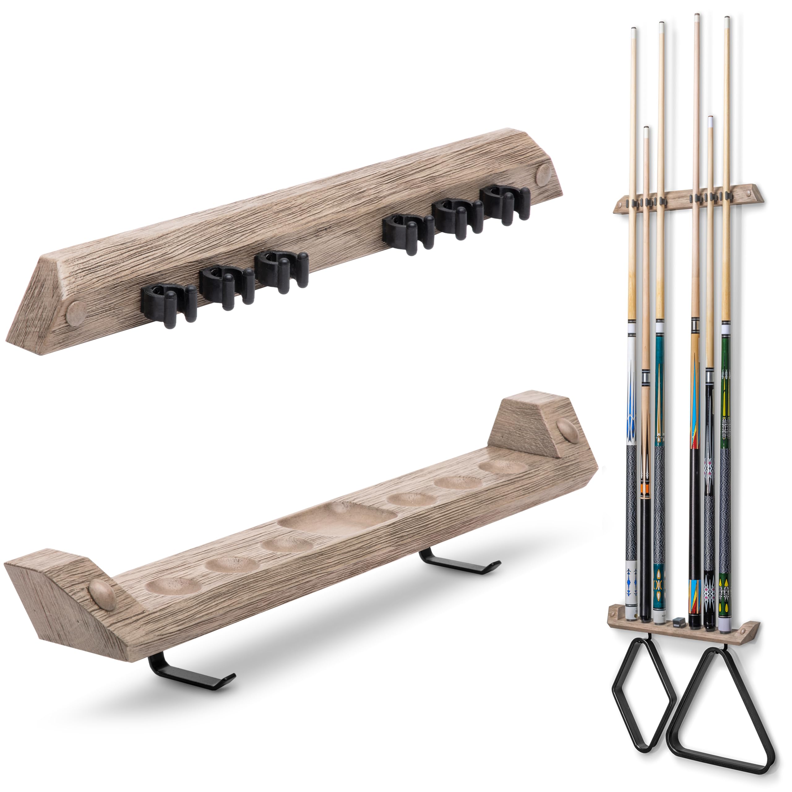 GoSports Support mural pour queue de billard – Peut contenir 6 queues et 2 supports triangulaires – Plusieurs couleurs disponibles