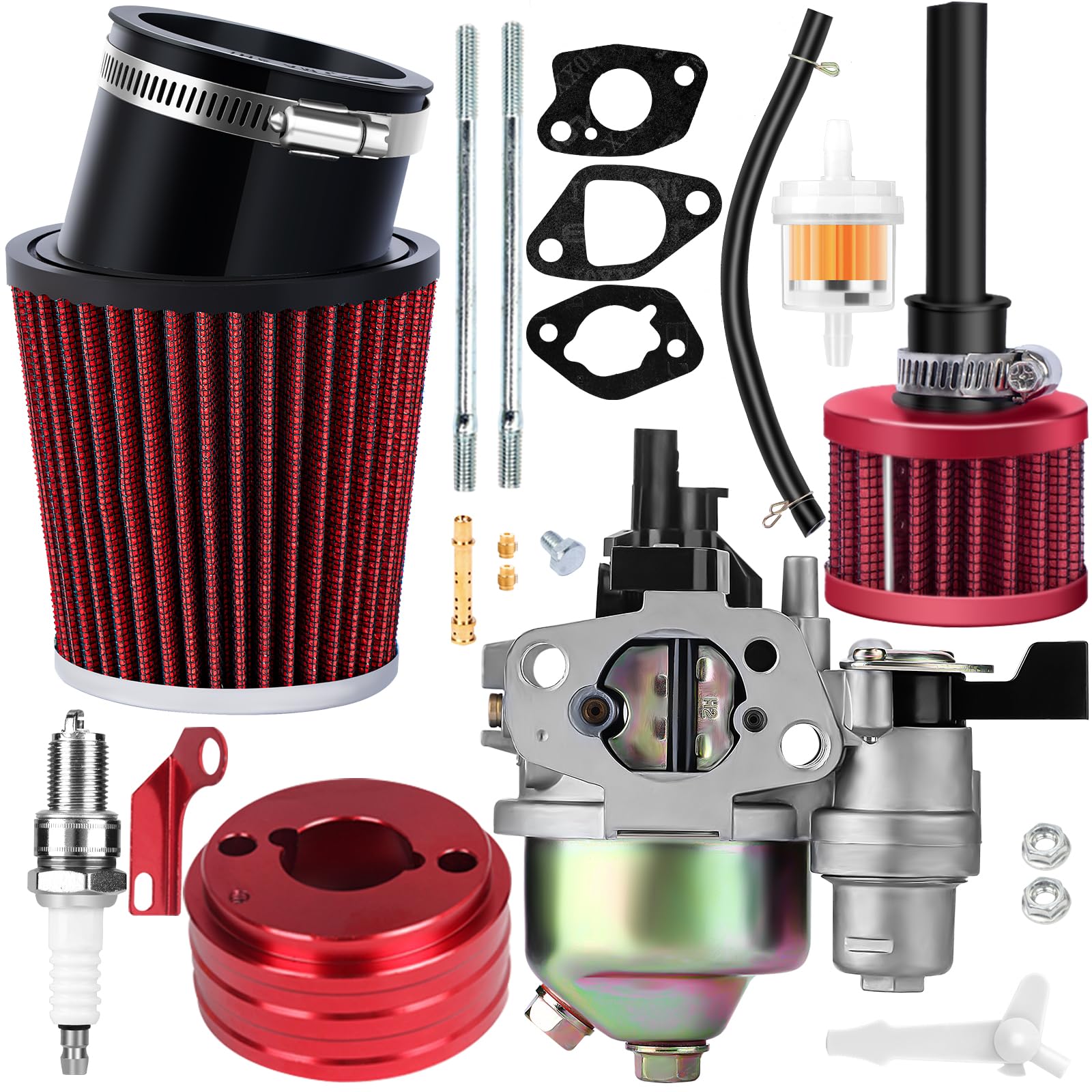 SOFO Stage 1 Kit for 6.5 Hp Engines - For Mikuni Carburetor, Air Filter for Enhanced Performance, for Predator 212 Engine ATV Go Kart Mini Bike (Red)