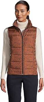 LANDS’ END Down Vest XXL Brown Lands' End Womens Puffer Down Vest Burnt Caramel Leopard