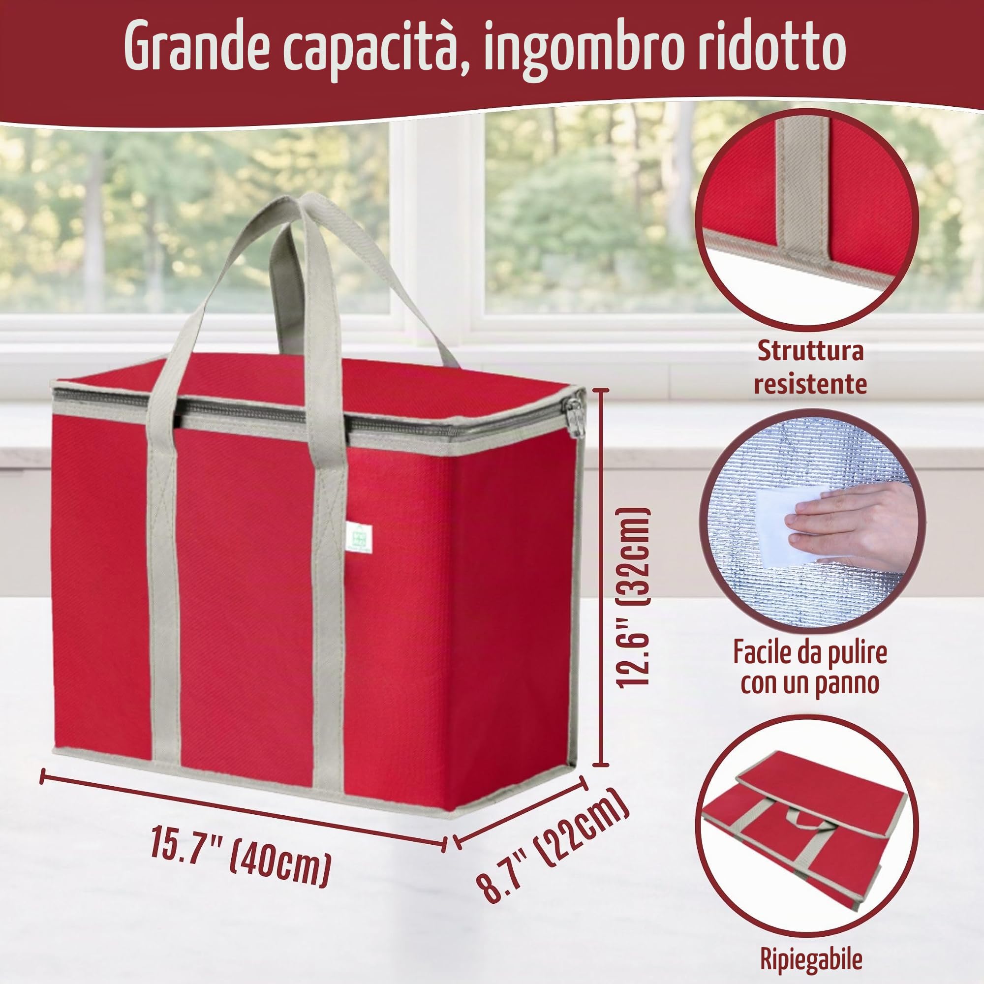 VENO Borsa termica riutilizzabile, borsa frigo grande con coperchio, manici durevoli, cerniere doppie, borsa spesa resta in piedi, pieghevole borsa porta pranzo, borse da picnic