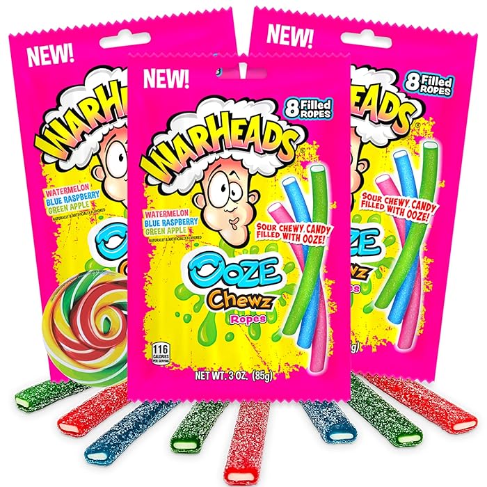 Buy Warheads Ooze Chews Ropes, Sugar Coated Sour Chewy Candy with Soft